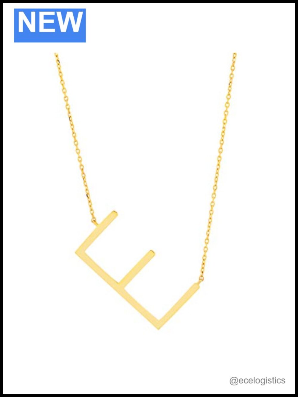 14K Gold Plated Sterling Silver Sideways Block Initial E Pendant Necklace